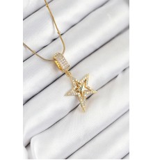 316L Çelik Zirkon Taşlı Yıldız Model Gold Renk Kadın Kolye - TJ-BKO10526