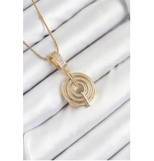 316L Çelik Zirkon Taşlı Çember Model Gold Renk Kadın Kolye - TJ-BKO10527
