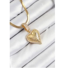 316L Çelik Zirkon Taşlı Kalp Model Gold Renk Kadın Kolye - TJ-BKO10530