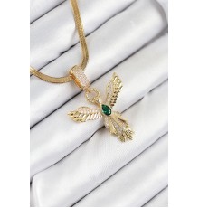 316L Çelik Zirkon Taşlı Melek Model Gold Renk Kadın Kolye - TJ-BKO10531
