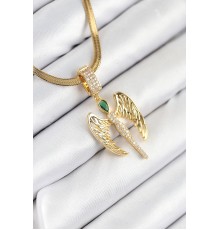 316L Çelik Zirkon Taşlı Melek Model Gold Renk Kadın Kolye - TJ-BKO10534