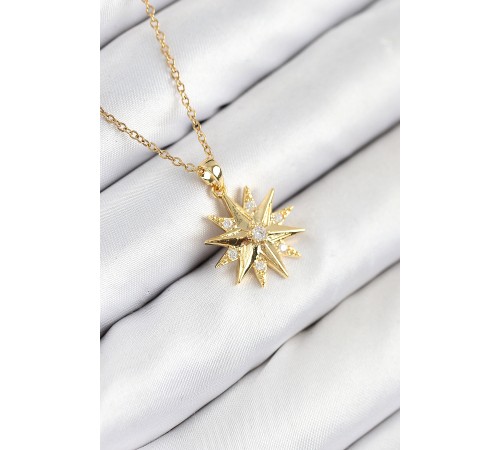 316L Çelik Zirkon Taşlı Kutup Yıldızı Model Gold Renk Kadın Kolye - TJ-BKO10536