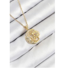 316L Çelik Zirkon Taşlı Ay Ve Güneş Model Gold Renk Kadın Kolye - TJ-BKO10538