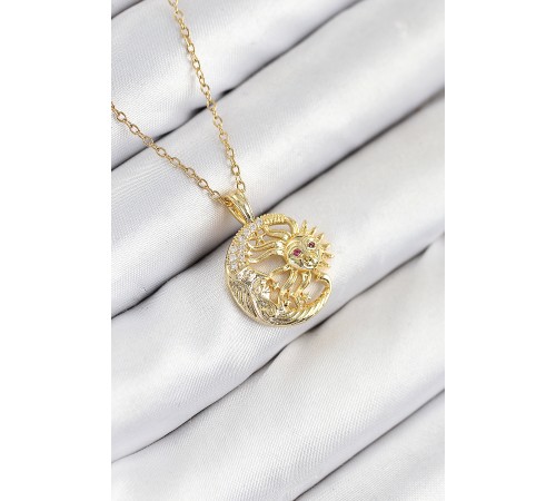 316L Çelik Zirkon Taşlı Ay Ve Güneş Model Gold Renk Kadın Kolye - TJ-BKO10538