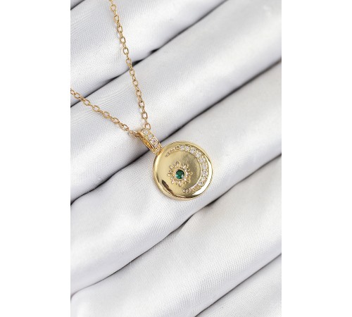 316L Çelik Zirkon Taşlı Ay Ve Güneş Model Gold Renk Kadın Kolye - TJ-BKO10539