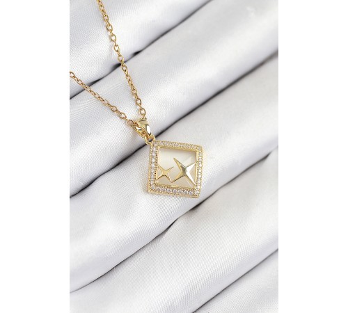 316L Çelik Zirkon Taşlı Yıldız Model Gold Renk Kadın Kolye - TJ-BKO10540