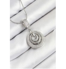 316L Çelik Zirkon Taşlı Çember Model Gümüş Renk Kadın Kolye - TJ-BKO10541