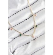 Pirinç Zirkon Taşlı Su Yolu Damla Model Gold Renk Kadın Kolye - TJ-BKO10545