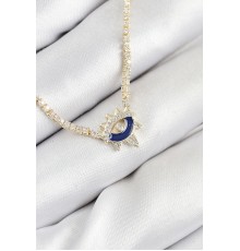 Pirinç Zirkon Taşlı Su Yolu Göz Model Gold Renk Kadın Kolye - TJ-BKO10547