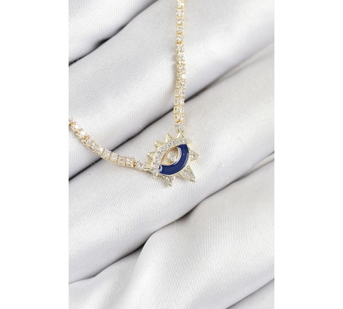 Pirinç Zirkon Taşlı Su Yolu Göz Model Gold Renk Kadın Kolye - TJ-BKO10547