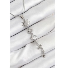 316L Çelik Zirkon Taşlı Güneş Ve Ay Enerji Model Gümüş Renk Kadın Kolye - TJ-BKO10551