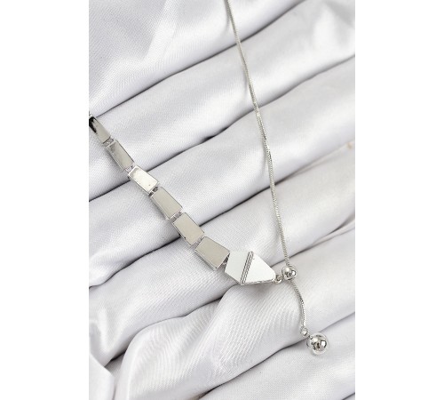 Pirinç Yılan Model Gümüş Renk Asansörlü Kadın Kolye - TJ-BKO10553