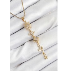 316L Çelik Zirkon Taşlı Güneş Ve Ay Enerji Model Gold Renk Kadın Kolye - TJ-BKO10550
