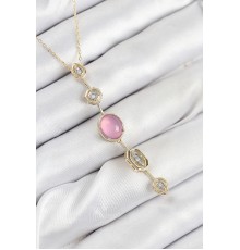 Pirinç Zincir Pembe Gold Renk Zirkon Taşlı Y Kolye - TJ-BKO10554