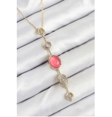Pirinç Zincir Pembe Gold Renk Zirkon Taşlı Y Kolye - TJ-BKO10556