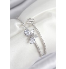 Pirinç Zirkon Taşlı Ve Yonca Model Gümüş Renk Kadın Bileklik - TJ-BB7850