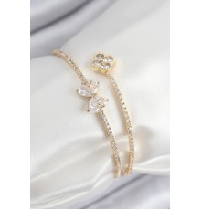 Pirinç Zirkon Taşlı Fiyonk Ve Yonca Model Gold Renk Kadın Bileklik - TJ-BB7851