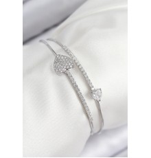 Pirinç Zirkon Taşlı Kalp Model Gümüş Renk Kadın Bileklik - TJ-BB7852