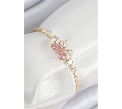 Pirinç Zirkon Taşlı Model Gold Renk Kadın Bileklik - TJ-BB7853