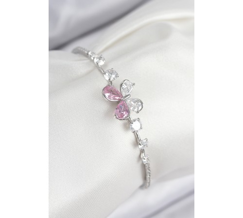 Pirinç Zirkon Taşlı Model Gümüş Renk Kadın Bileklik - TJ-BB7854