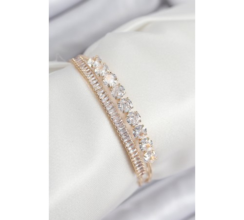 Pirinç Zirkon Taşlı Su Yolu Model Gold Renk Kadın Bileklik - TJ-BB7857