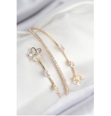 Pirinç Zirkon Taşlı Çiçek Model Gold Renk Kadın Bileklik - TJ-BB7859