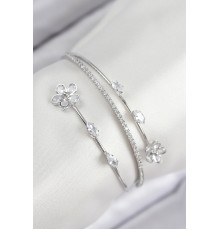 Pirinç Zirkon Taşlı Çiçek Model Gümüş Renk Kadın Bileklik - TJ-BB7860