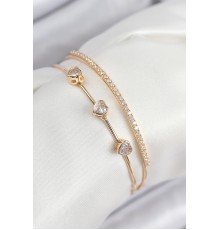 Pirinç Zirkon Taşlı Kalp Model Gold Renk Kadın Bileklik - TJ-BB7861