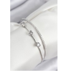 Pirinç Zirkon Taşlı Kalp Model Gümüş Renk Kadın Bileklik - TJ-BB7862