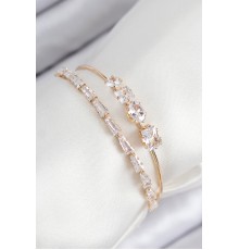 Pirinç Zirkon Taşlı Su Yolu Model Gold Renk Kadın Bileklik - TJ-BB7865