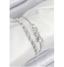 Pirinç Zirkon Taşlı Su Yolu Model Gümüş Renk Kadın Bileklik - TJ-BB7866