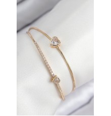 Pirinç Zirkon Taşlı Kalp Model Gold Renk Kadın Bileklik - TJ-BB7869