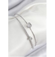 Pirinç Zirkon Taşlı Kalp Model Gümüş Renk Kadın Bileklik - TJ-BB7870