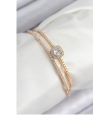 Pirinç Zirkon Taşlı Baget Model Gold Renk Kadın Bileklik - TJ-BB7871