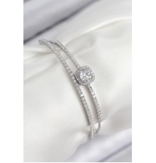 Pirinç Zirkon Taşlı Baget Model Gümüş Renk Kadın Bileklik - TJ-BB7872