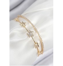 Pirinç Zirkon Taşlı Yıldız Model Gold Renk Kadın Bileklik - TJ-BB7877