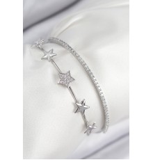 Pirinç Zirkon Taşlı Yıldız Model Gümüş Renk Kadın Bileklik - TJ-BB7878