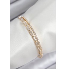 Pirinç Zirkon Taşlı Su Yolu Model Gold Renk Kadın Bileklik - TJ-BB7881