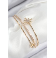 Pirinç Zirkon Taşlı Kutup Yıldızı Model Gold Renk Kadın Bileklik - TJ-BB7887