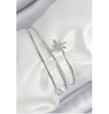 Pirinç Zirkon Taşlı Kutup Yıldızı Model Gümüş Renk Kadın Bileklik - TJ-BB7888