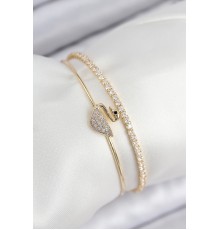 Pirinç Zirkon Taşlı Kuğu Model Gold Renk Kadın Bileklik - TJ-BB7889