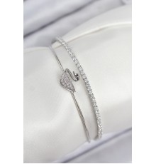 Pirinç Zirkon Taşlı Kuğu Model Gümüş Renk Kadın Bileklik - TJ-BB7890