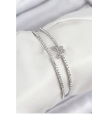 Pirinç Zirkon Taşlı Model Gümüş Renk Kadın Bileklik - TJ-BB7892
