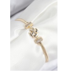 Pirinç Zirkon Taşlı Yonca Model Gold Renk Kadın Bileklik - TJ-BB7897