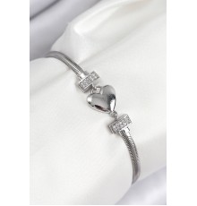 Pirinç Zirkon Taşlı Kalp Model Gümüş Renk Kadın Bileklik - TJ-BB7900