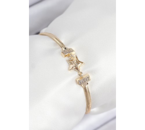 Pirinç Zirkon Taşlı Yıldız Model Gold Renk Kadın Bileklik - TJ-BB7903