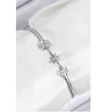 Pirinç Zirkon Taşlı Kutup Yıldızı Model Gümüş Renk Kadın Bileklik - TJ-BB7904