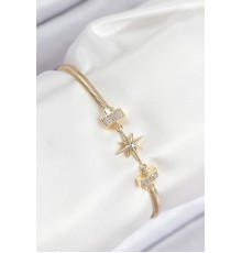 Pirinç Zirkon Taşlı Kutup Yıldızı Model Gold Renk Kadın Bileklik - TJ-BB7905