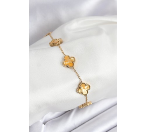 316L Çelik Gold Zincir Sarı Yonca Bileklik - TJ-BB7906