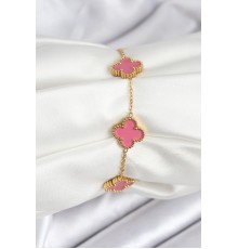 316L Çelik Gold Zincir Pembe Yonca Renk Bileklik - TJ-BB7908